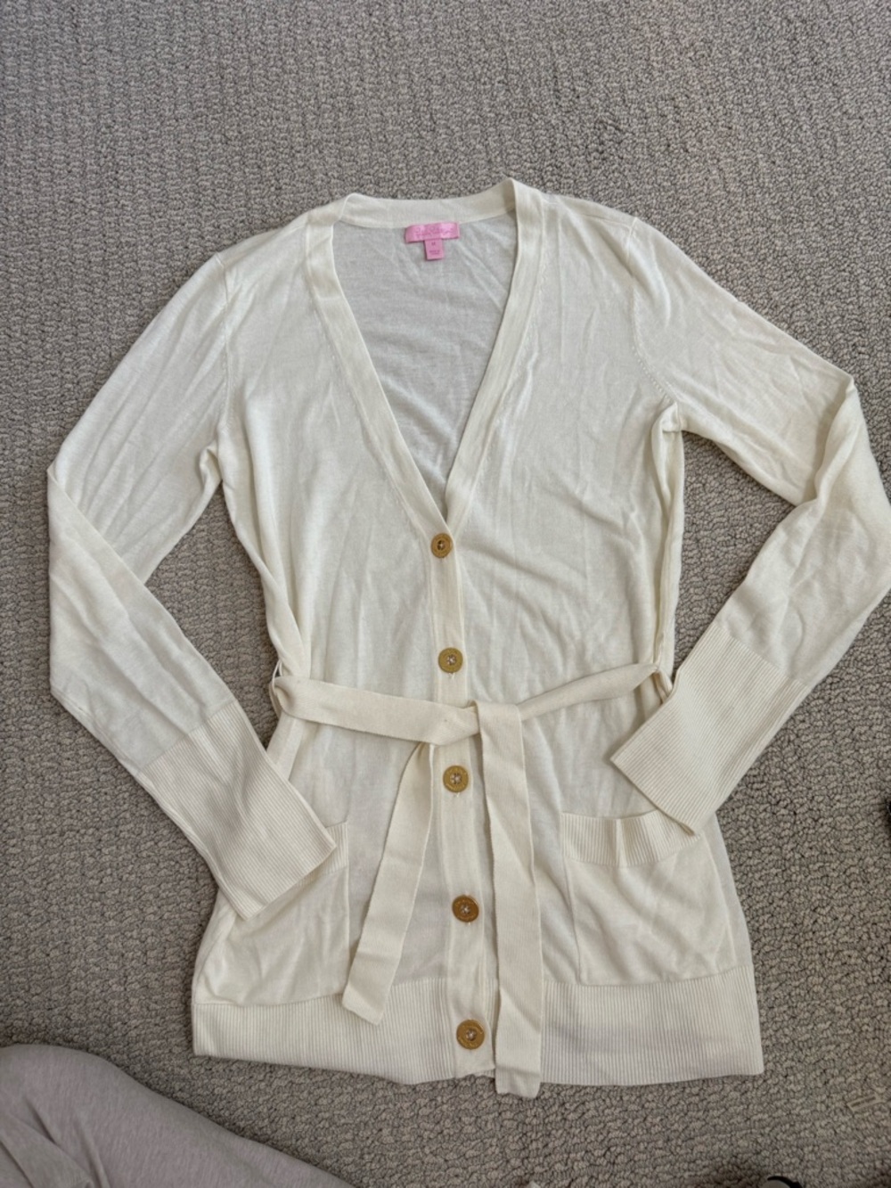 Lilly Pulitzer Cream Belted V-Neck Cardigan
